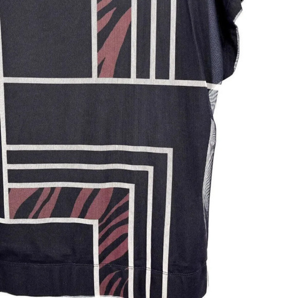 Chico's Colorblock Mesh Top Size L Dolman Sleeves Partial Zebra Print Career - Picture 2 of 10